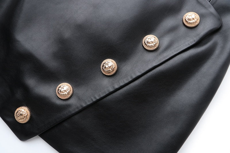 Black Leather Gold Button Skirt