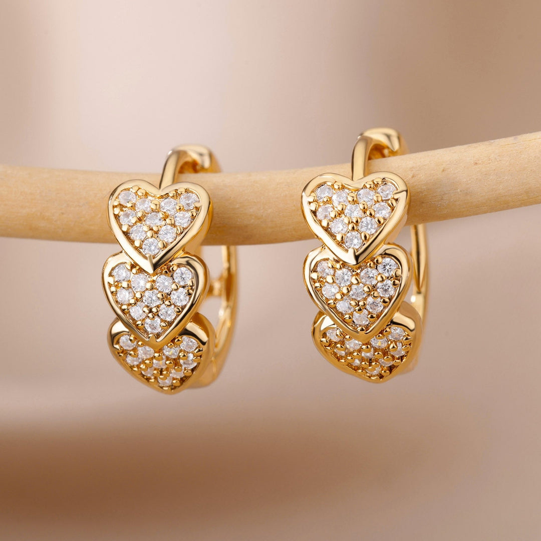 Three Heart Pave Mini Huggie Hoop Earrings