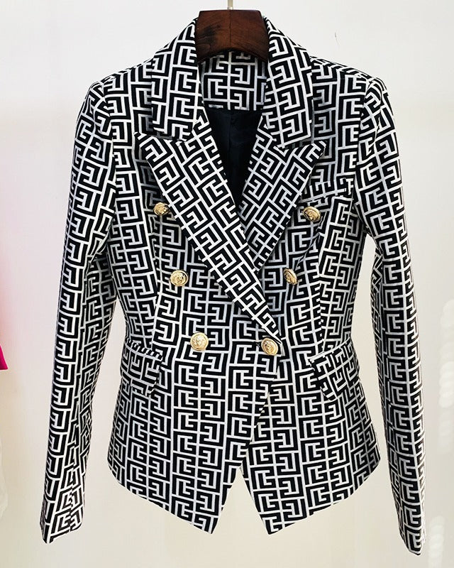 Zweireihiger Blazer mit goldenen Knöpfen aus Jacquard