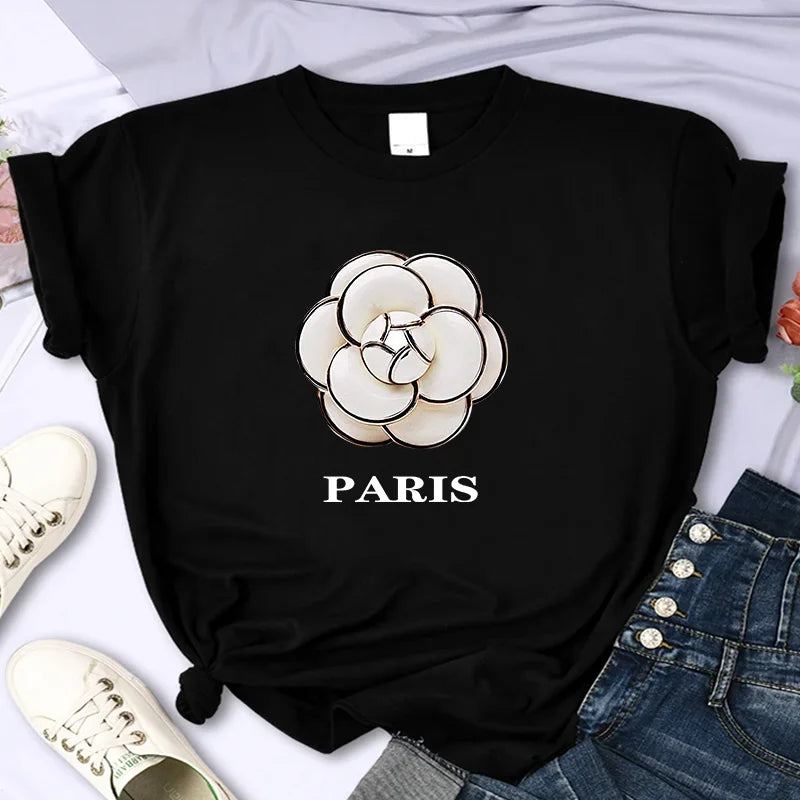 Paris Camellia Couture Kurzarm-Grafik-T-Shirt