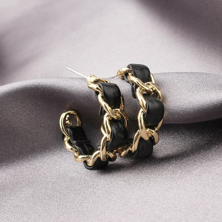 Black & Gold Chain Mini Hoop Earrings