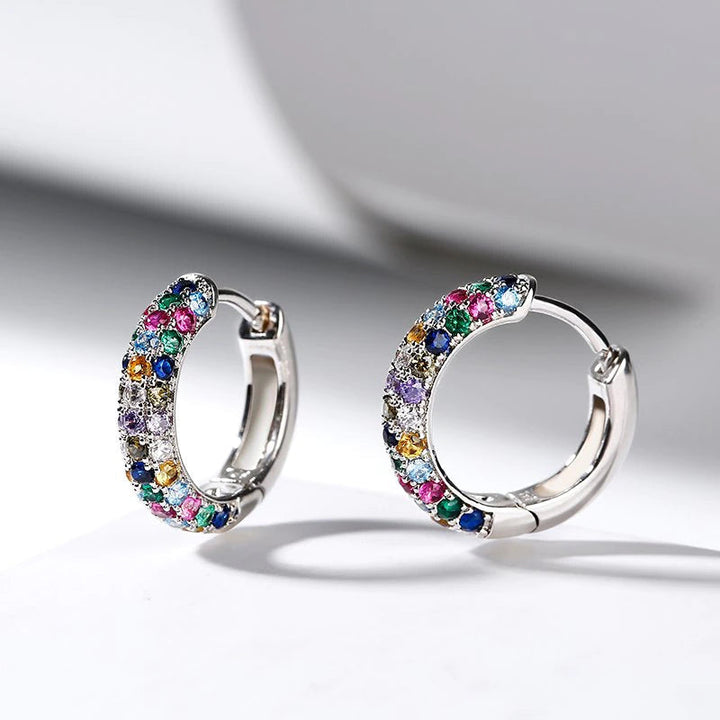 Multicolor Gemstone Silver Mini Huggie Hoop Earrings