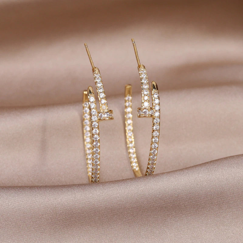 Nail Pave Embellished Hoop Earrings