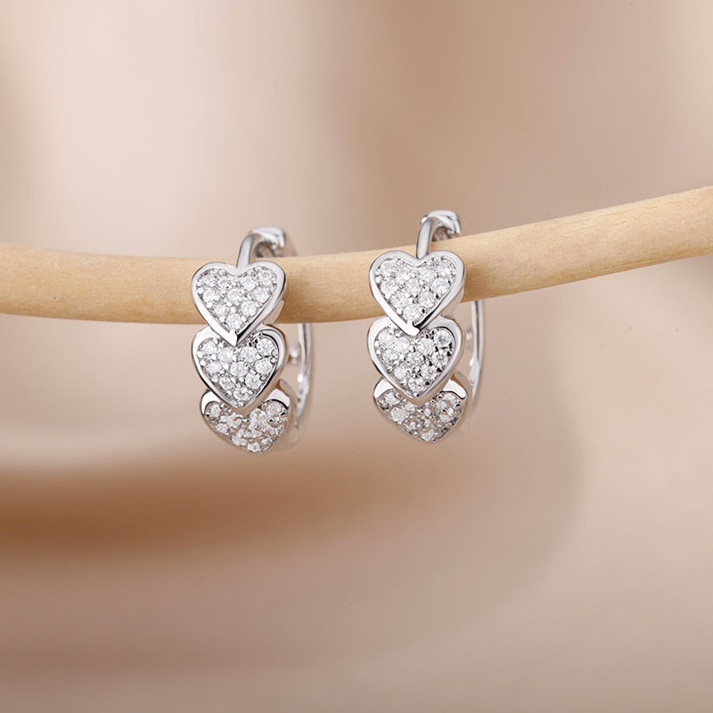 Three Heart Pave Mini Huggie Hoop Earrings