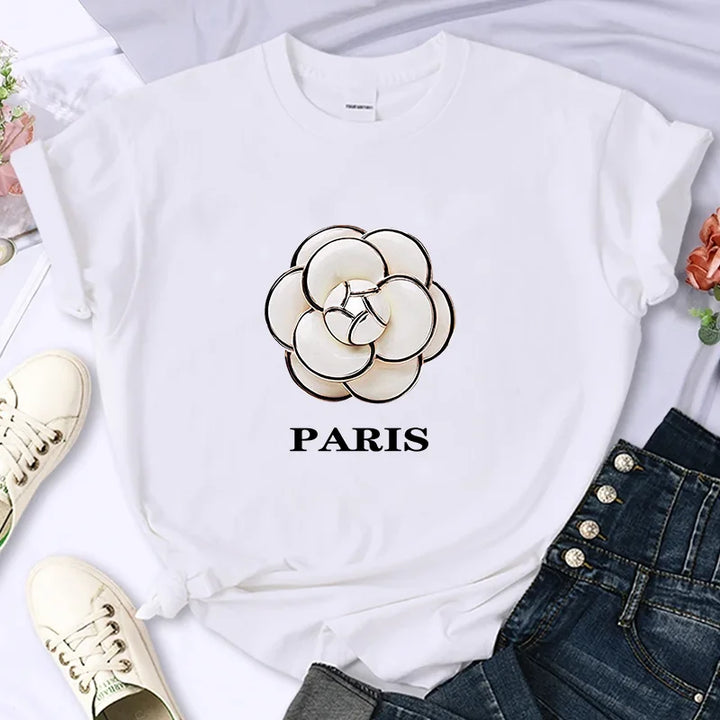 Paris Camellia Couture Kurzarm-Grafik-T-Shirt