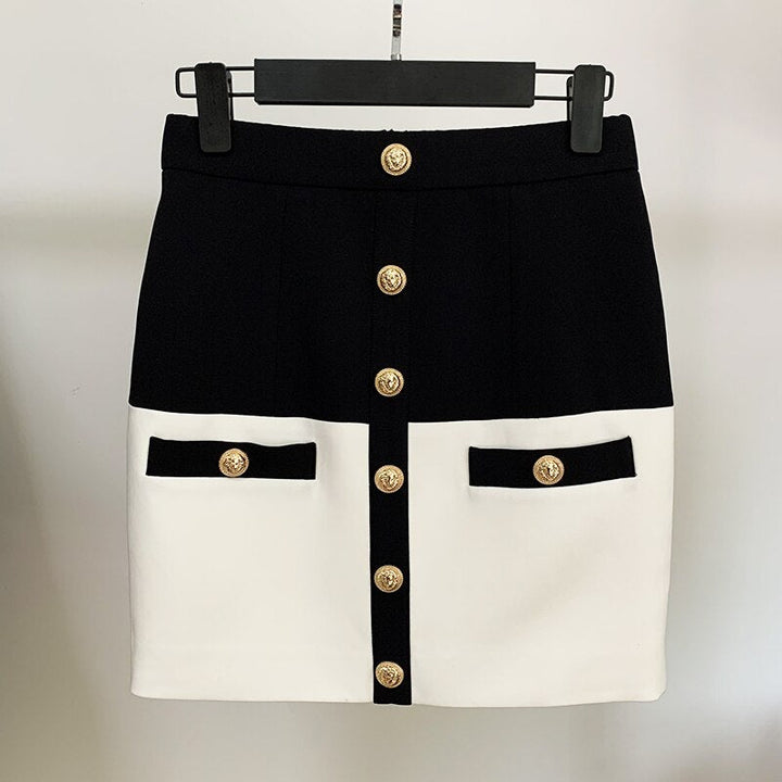 Black & White Gold Button Skirt