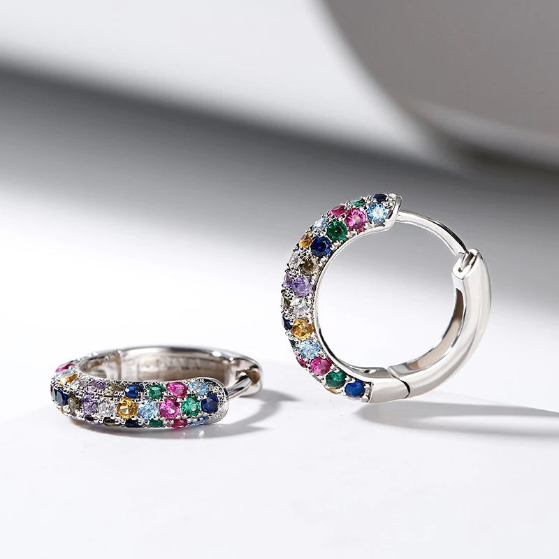 Multicolor Gemstone Silver Mini Huggie Hoop Earrings