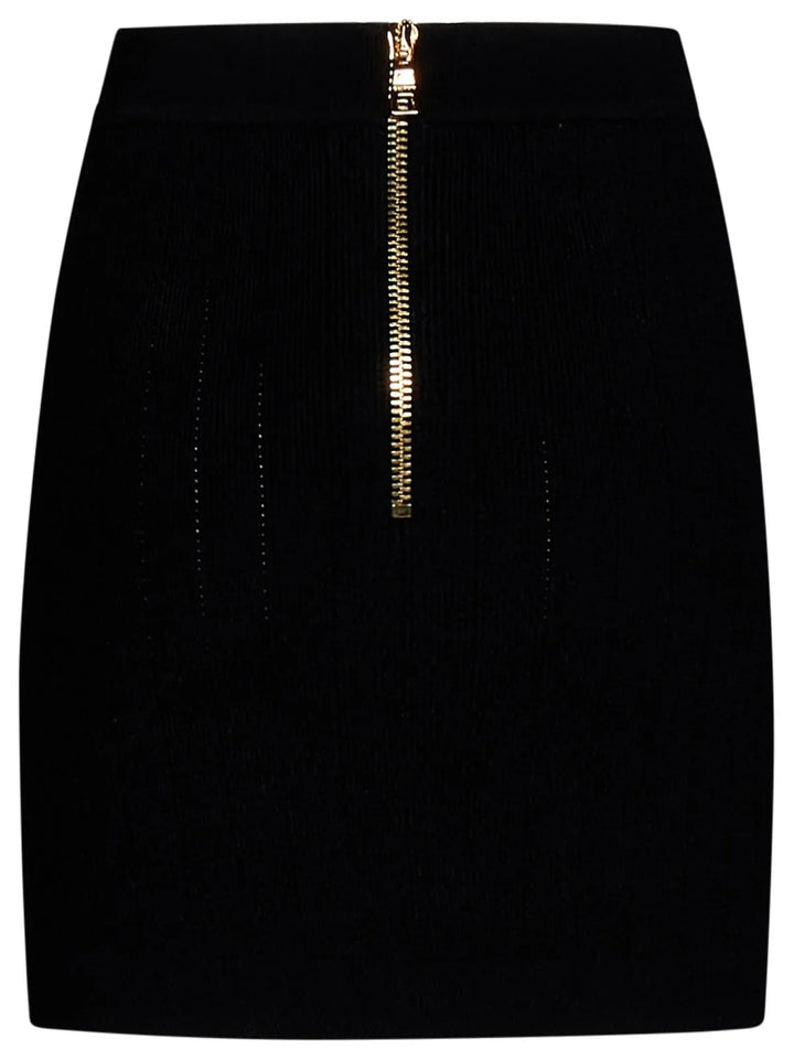 Black Knitted Gold Button Mini Skirt