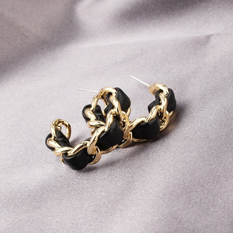 Black & Gold Chain Mini Hoop Earrings