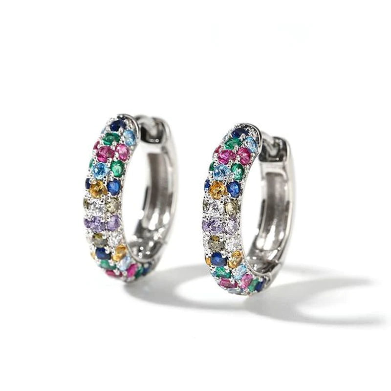 Multicolor Gemstone Silver Mini Huggie Hoop Earrings