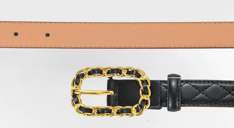 Black & Gold Chain Buckle Belt