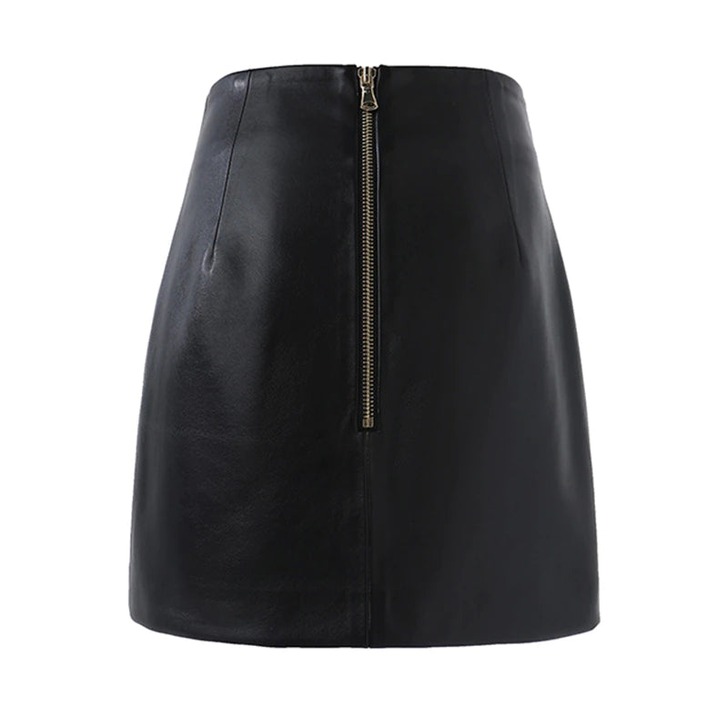 Black Leather Gold Button Skirt