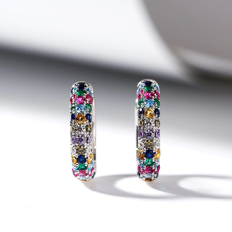 Multicolor Gemstone Silver Mini Huggie Hoop Earrings