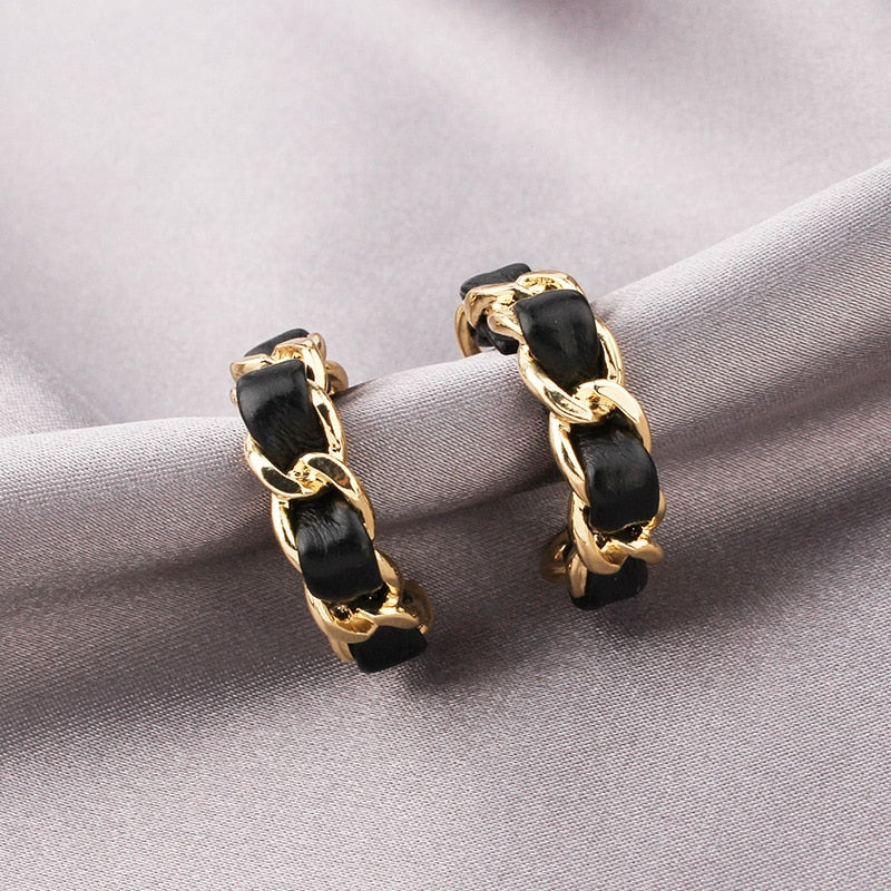 Black & Gold Chain Mini Hoop Earrings