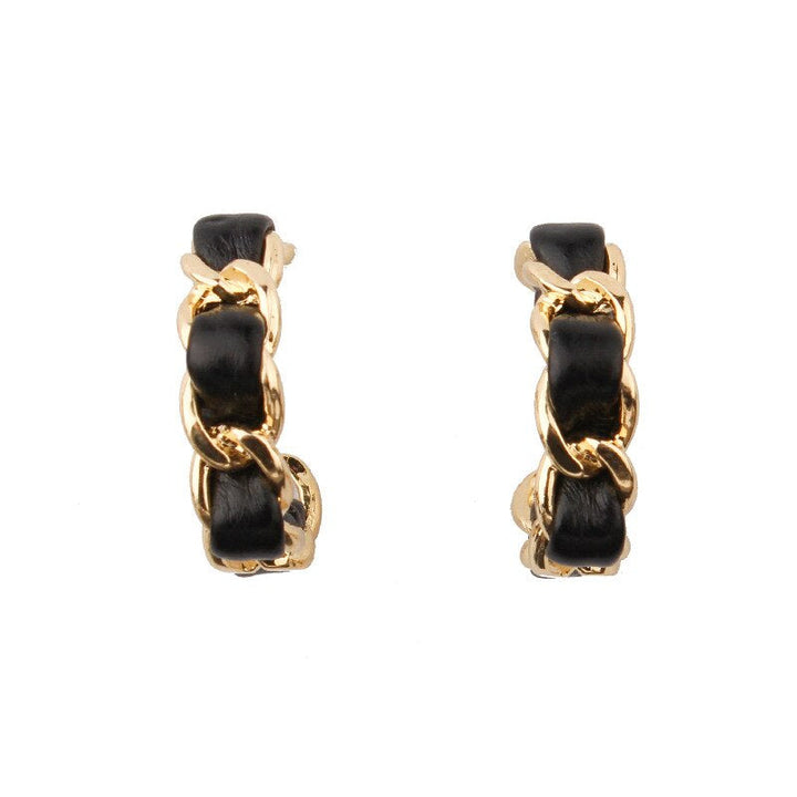 Black & Gold Chain Mini Hoop Earrings