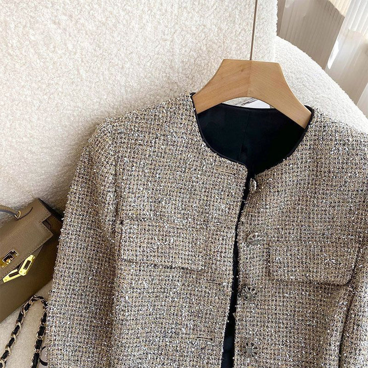 Grau gesprenkelter Tweed-Blazer