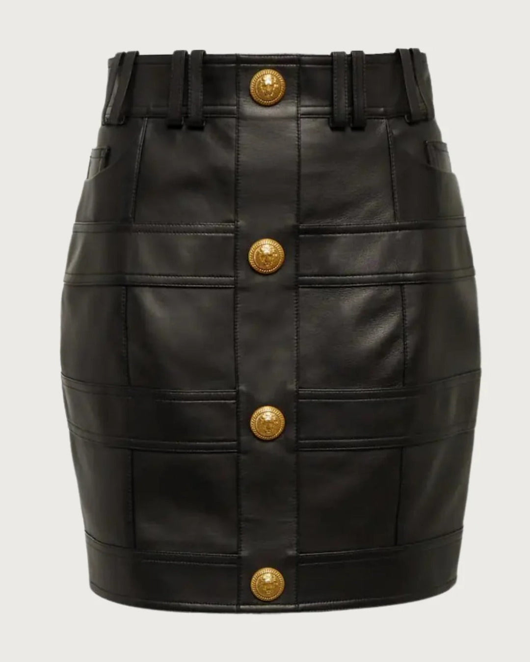 Black Leather Quilted Gold Button Skirt