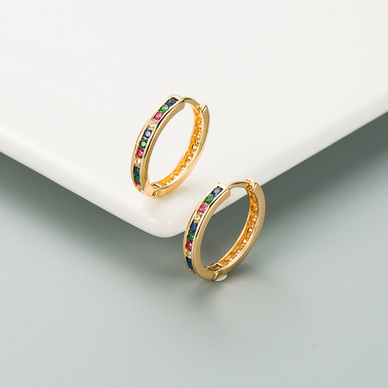 Yellow Gold Rainbow Pave Mini Huggie Hoop Earrings