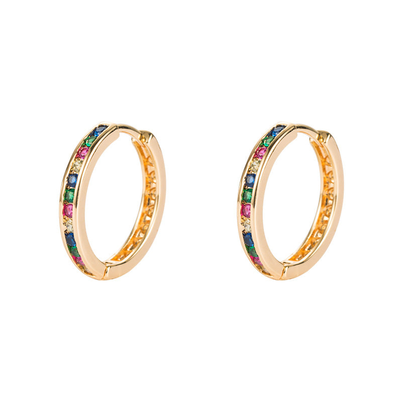 Yellow Gold Rainbow Pave Mini Huggie Hoop Earrings