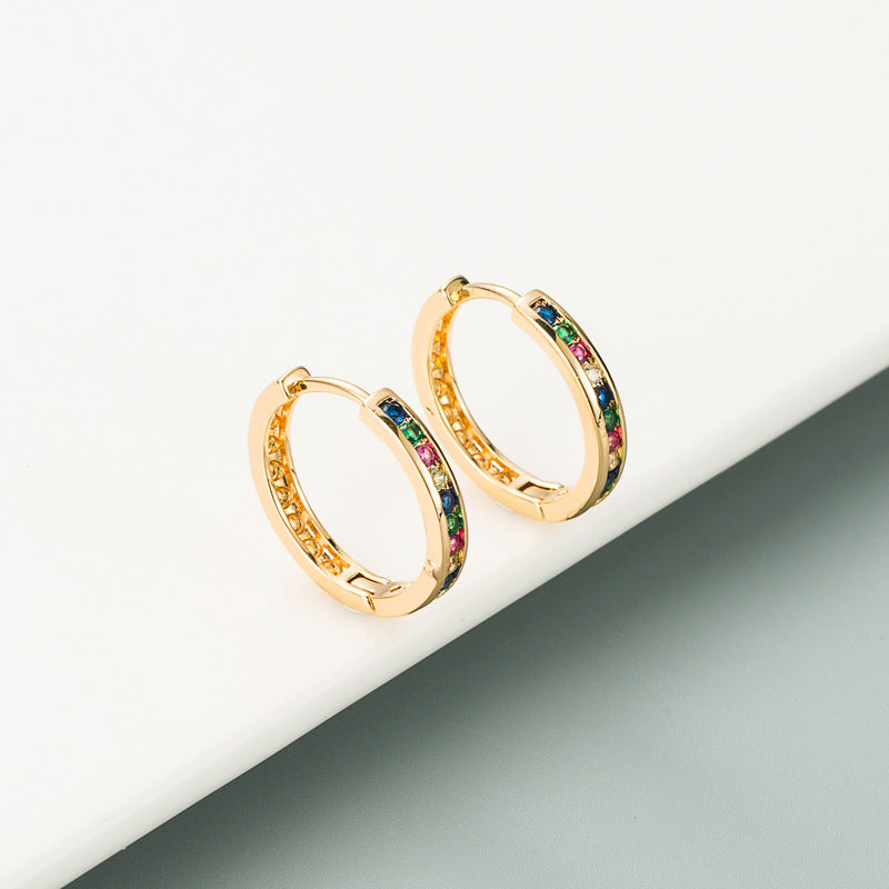 Yellow Gold Rainbow Pave Mini Huggie Hoop Earrings