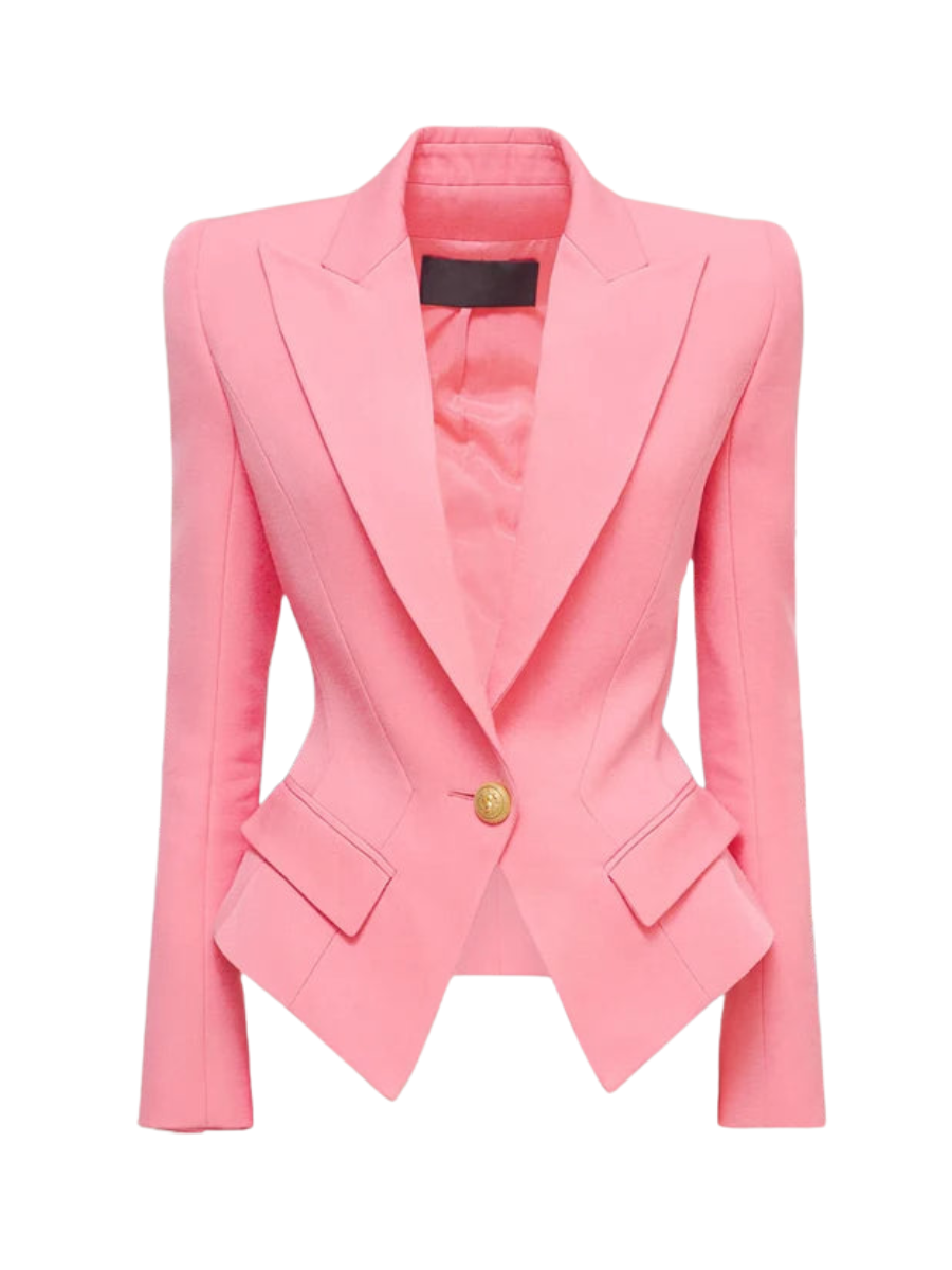 Babyrosa Blazer mit goldenen Knöpfen und spitzem Revers