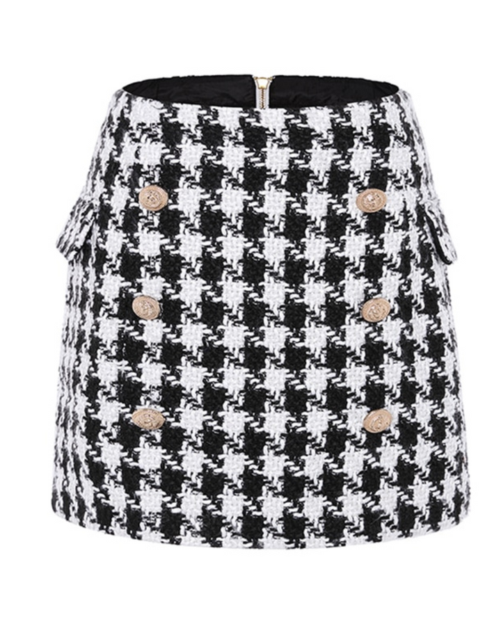 Houndstooth Tweed Gold Button Skirt