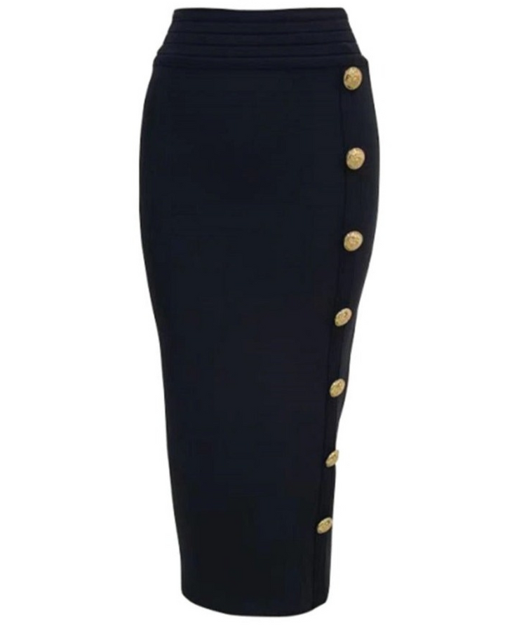 Gold Button Bandage Pencil Skirt