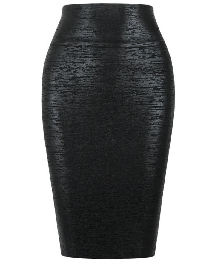 Black Brushed Leather Bandage Skirt