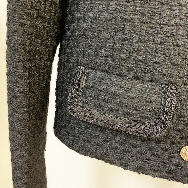 Schwarze Vintage Tweed Jacke mit goldenen Knöpfen