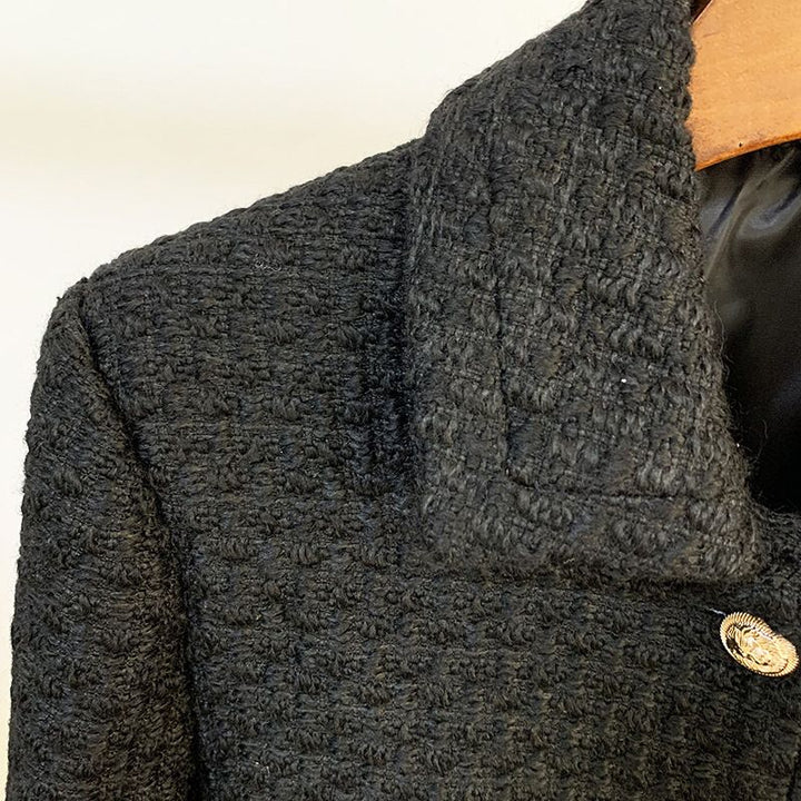 Schwarze Vintage Tweed Jacke mit goldenen Knöpfen