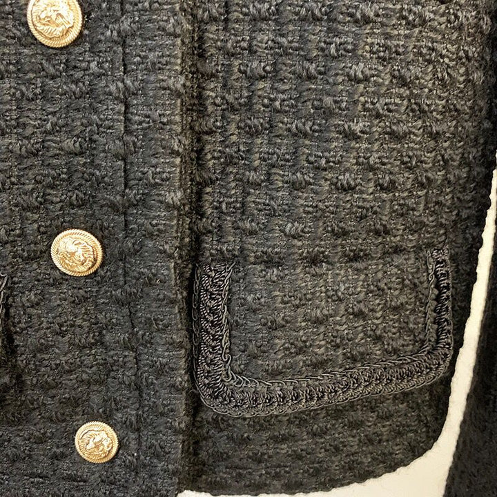 Schwarze Vintage Tweed Jacke mit goldenen Knöpfen