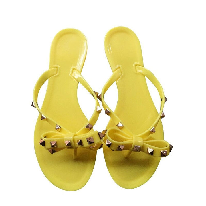 Gold Studded Bow Jelly Thong Sandal