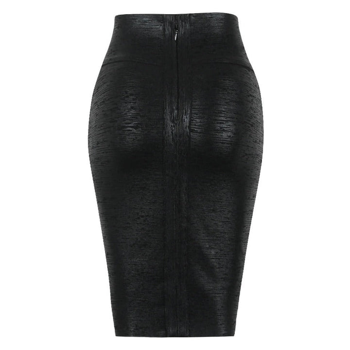 Black Brushed Leather Bandage Skirt