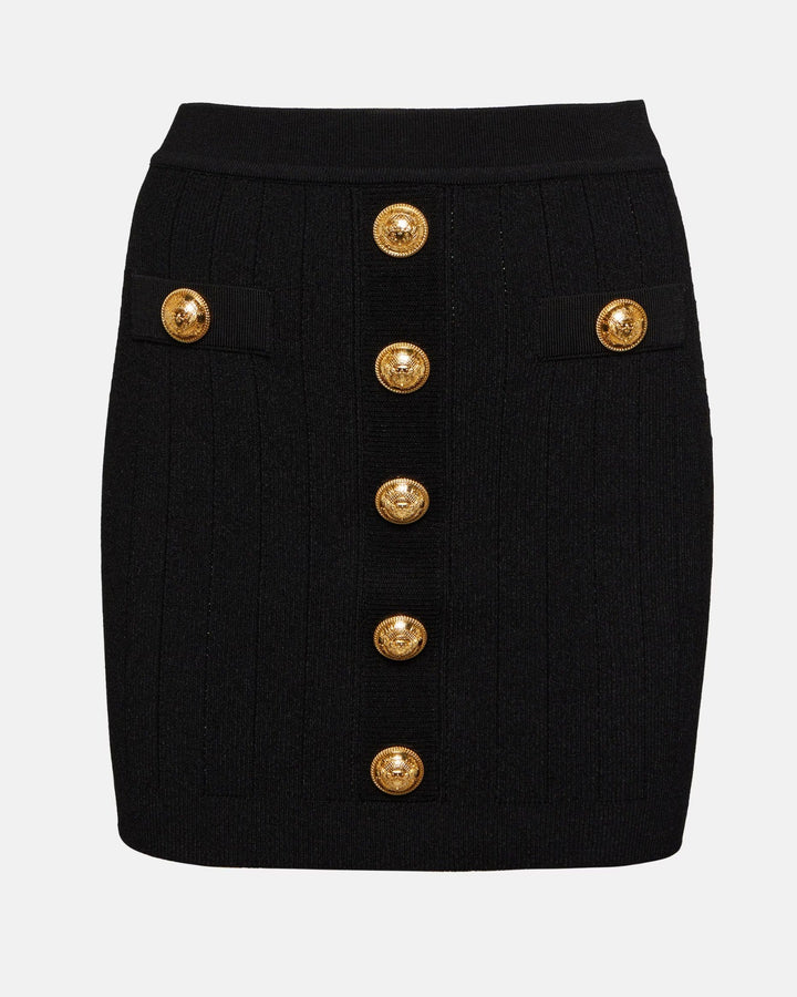 Black Knitted Gold Button Mini Skirt