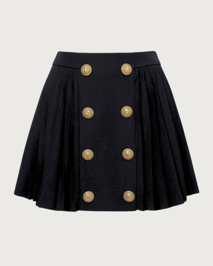 Black Gold Button Pleated Skirt