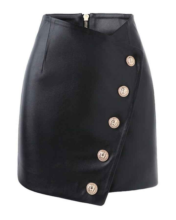 Black Leather Gold Button Skirt