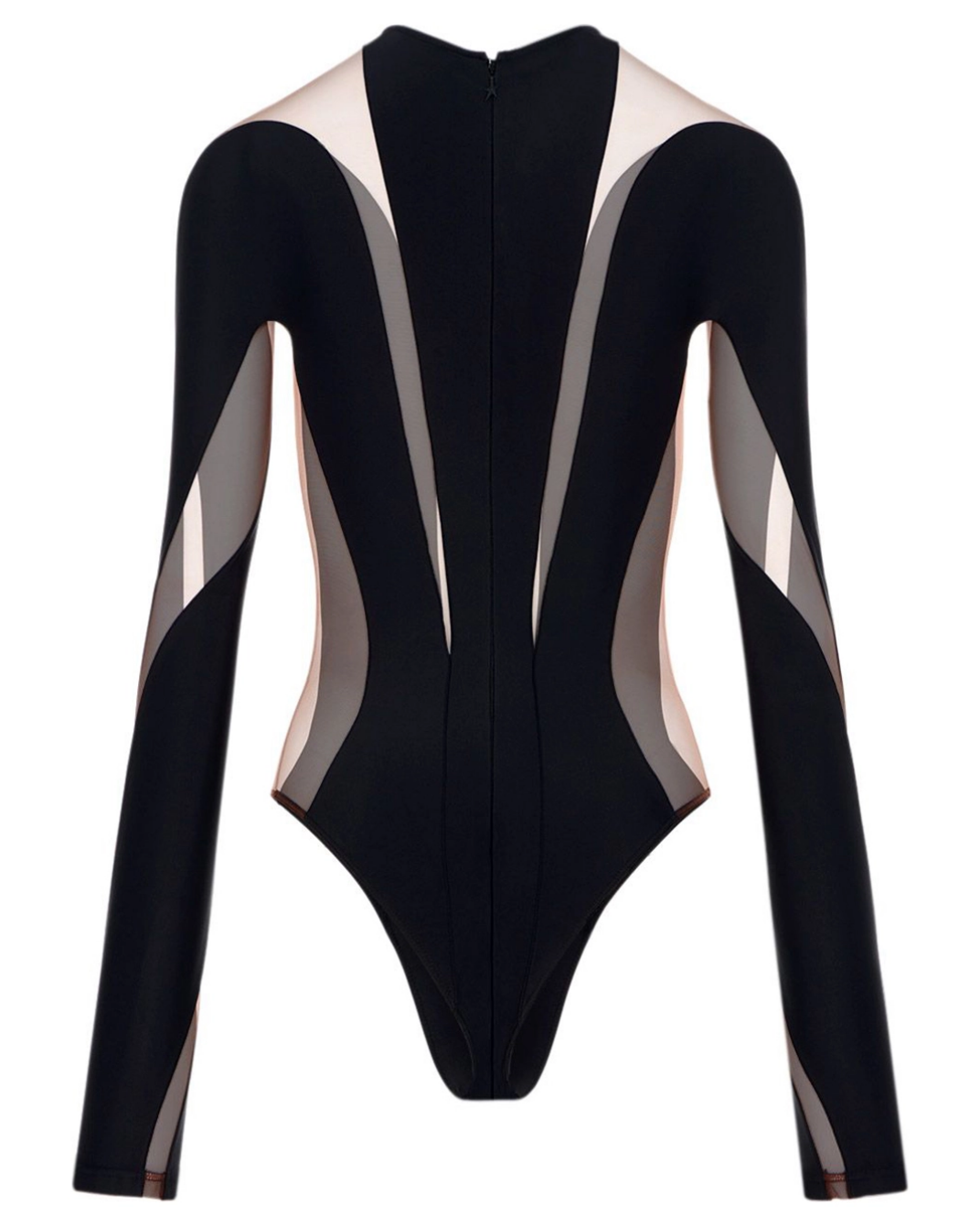 Schwarzer Bodysuit mit Illusionselementen