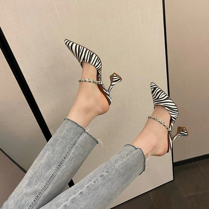 Zebra Swarovski Crystal Pointed Toe Pumps