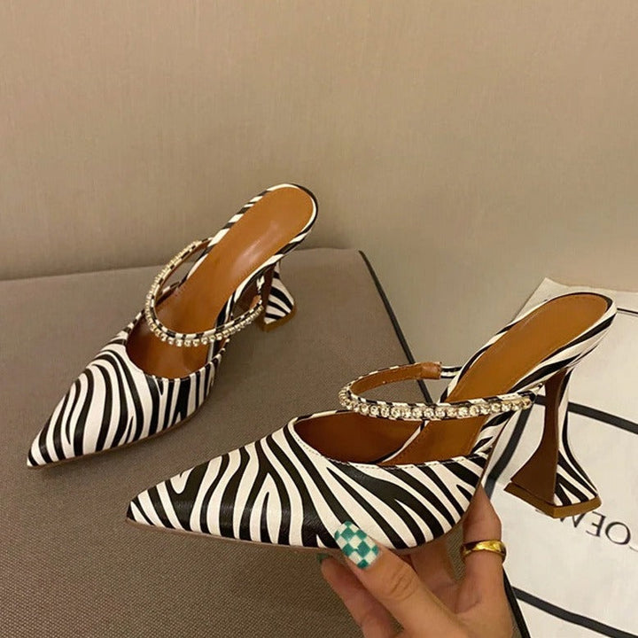 Zebra Swarovski Crystal Pointed Toe Pumps