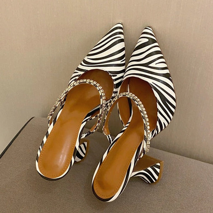 Zebra Swarovski Crystal Pointed Toe Pumps