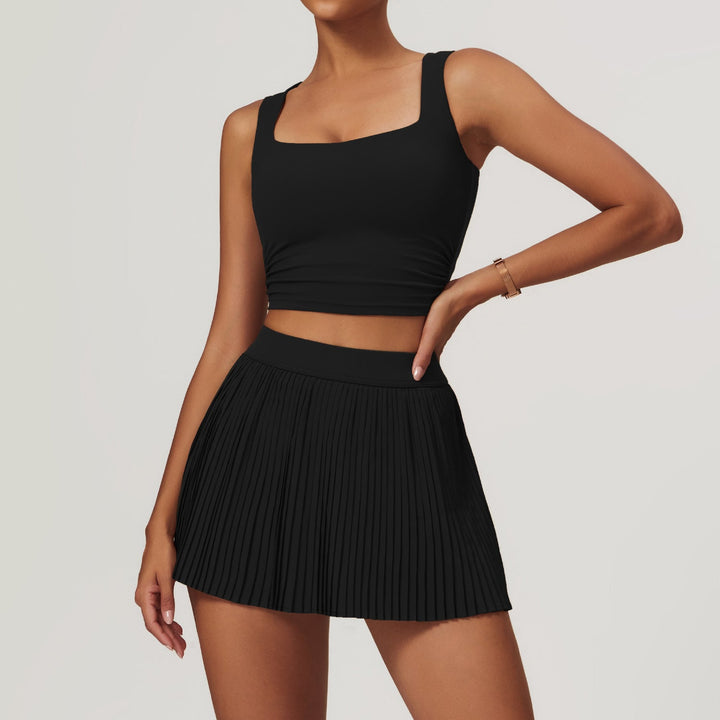 Pleated High Rise Tennis Skirt With Built In Shorts