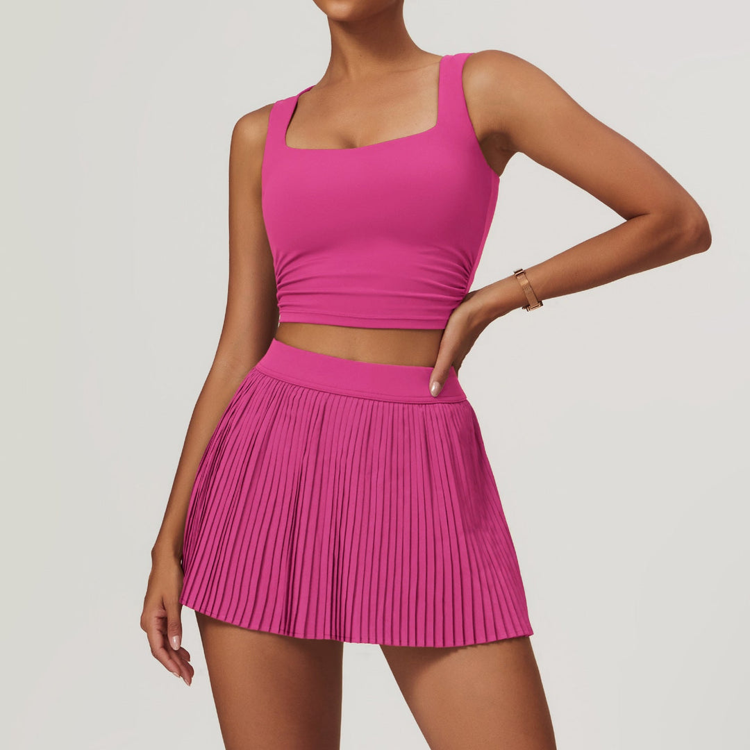 Pleated High Rise Tennis Skirt With Built In Shorts