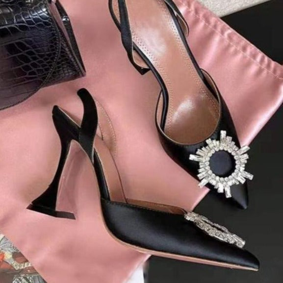 Satin Swarovski Crystal Slingback Heels