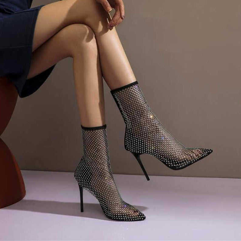 Crystal Rhinestone Embellished Sock Boots