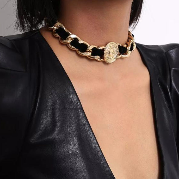 Black & Gold Velvet Chain Choker