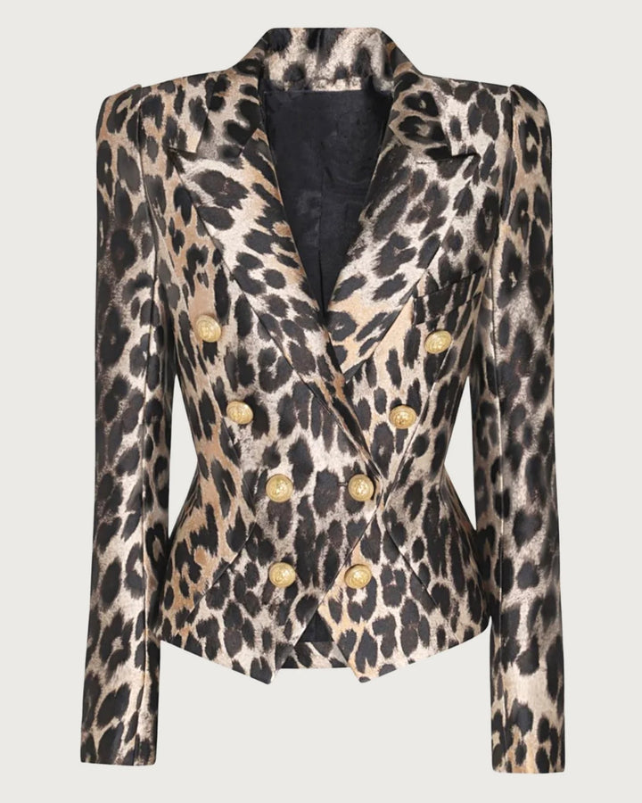 Leopard Zweireihiger Blazer mit goldenen Knöpfen