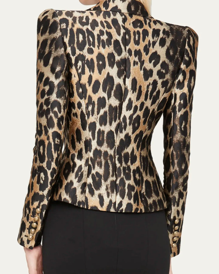 Leopard Zweireihiger Blazer mit goldenen Knöpfen