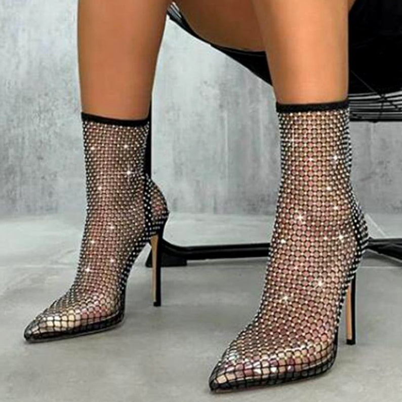 Crystal Rhinestone Embellished Sock Boots