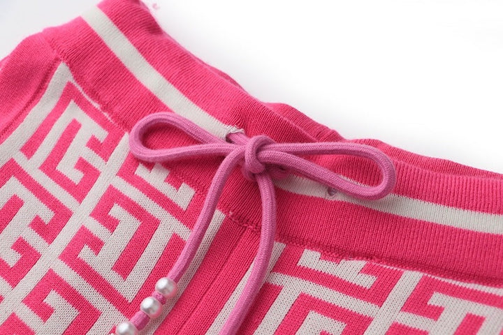 Pink Jacquard Monogram Knit Drawstring Pants