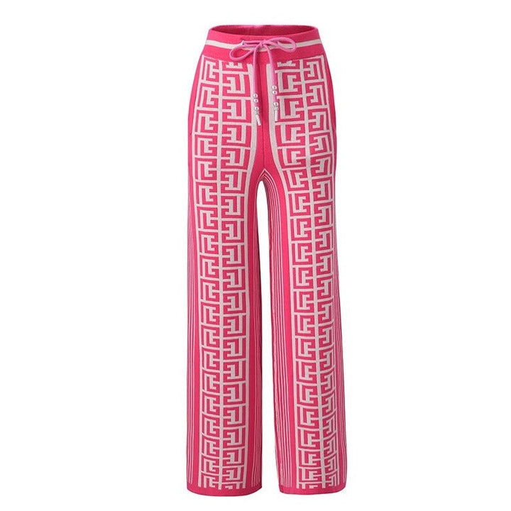 Pink Jacquard Monogram Knit Drawstring Pants